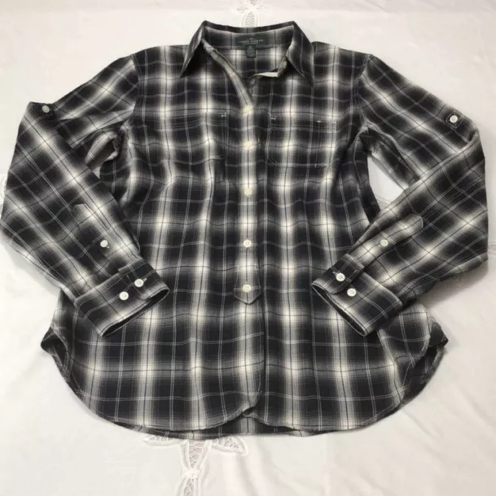 LRL LAUREN JEANS Co. Ralph Lauren Röll Tab, Long Sleeve Plaid Shirt Sz XS